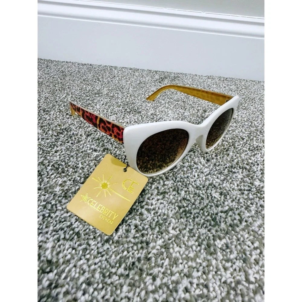 Celebrity Eyewear Cat Eye Sunglasses in White/Leopard
